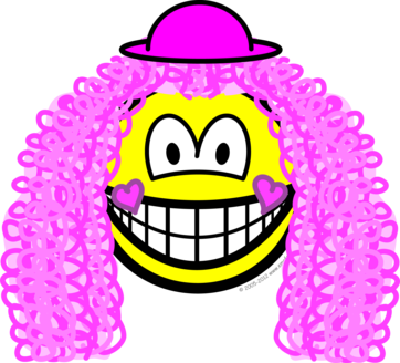 Curly pink hair clown smile